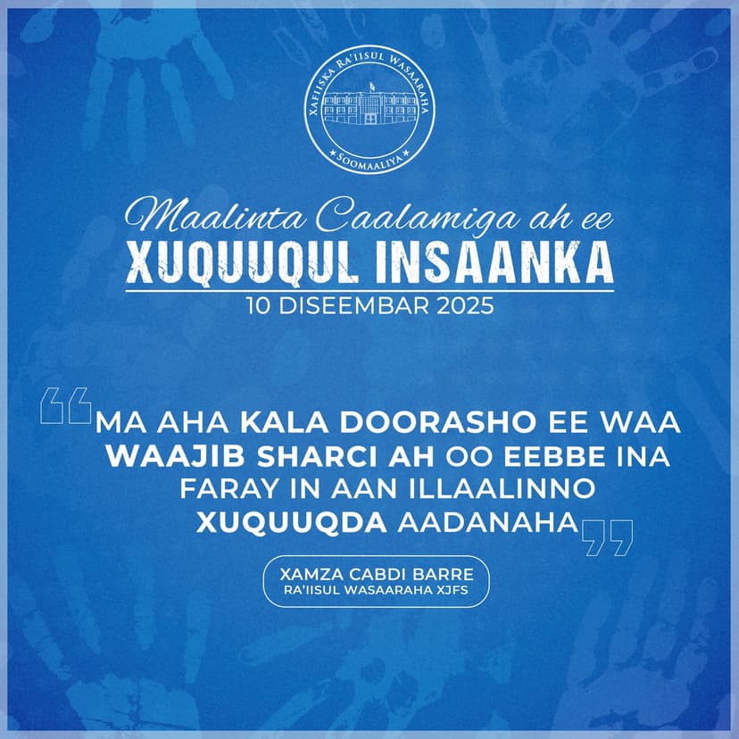 Ra’iisul Wasaare Xamsa oo hambalyo ku aaddan maalinta Xaquuqda Aadanaha u diray Bulshada Soomaaliyeed